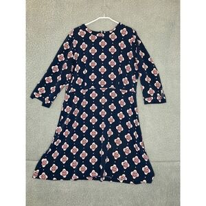 LOFT Outlet Dress Women 16 Navy Blue Floral Print 3/4 Sleeve Midi Classic Career
